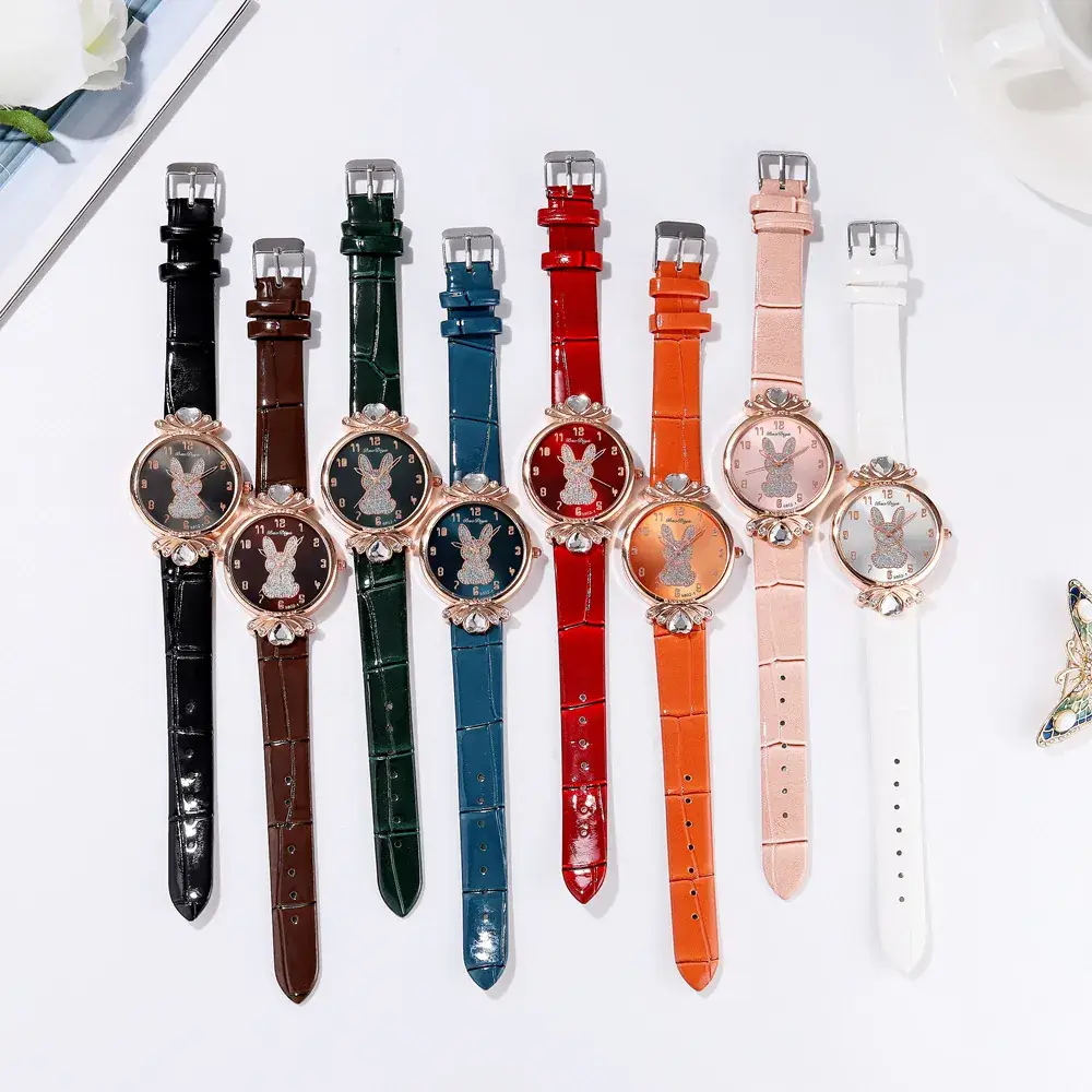 Women's Rabbit Pattern Watch Rose Gold White Band - Image 12