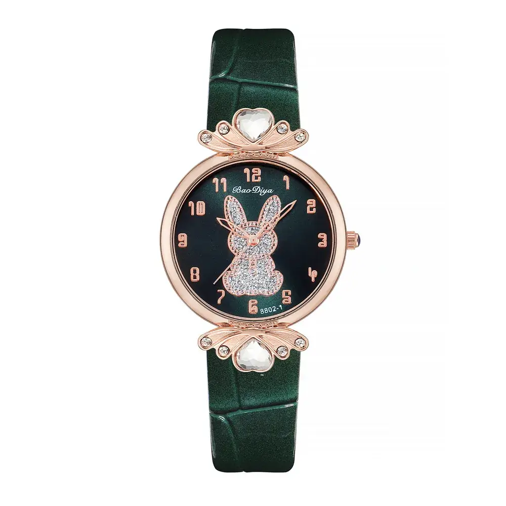 Women's Rabbit Pattern Watch Rose Gold White Band - Image 3
