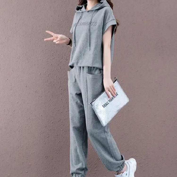 Plus Size Women Hooded Sweatshirt Set Gray 2025 - Image 5