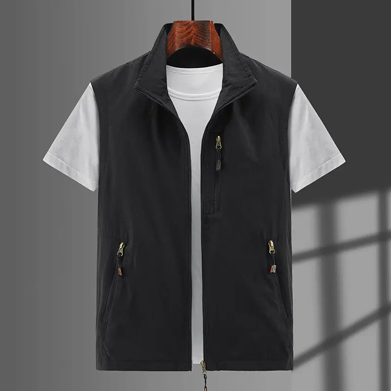 Men Navy Blue Waistcoat Vest with Zip Front - Image 6
