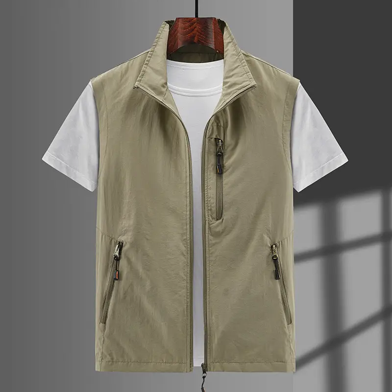 Men Navy Blue Waistcoat Vest with Zip Front - Image 8