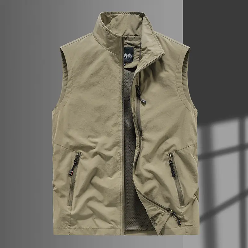 Men Navy Blue Waistcoat Vest with Zip Front - Image 2