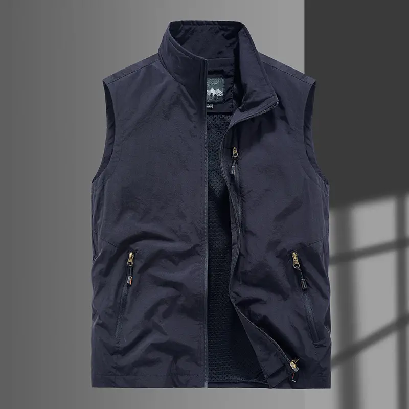 Men Navy Blue Waistcoat Vest with Zip Front - Image 3