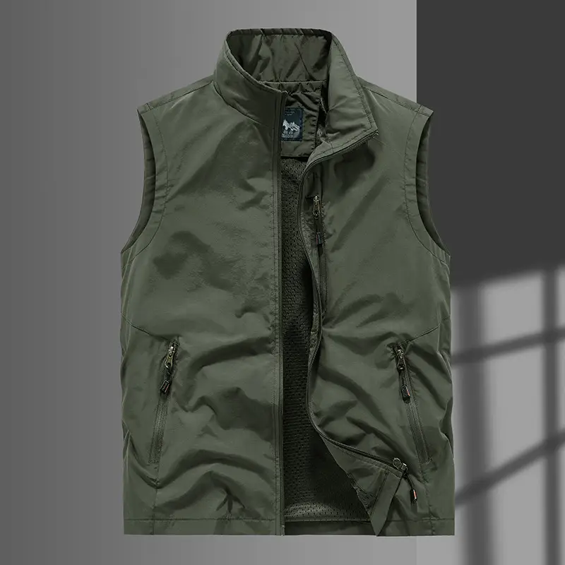 Men Navy Blue Waistcoat Vest with Zip Front - Image 4