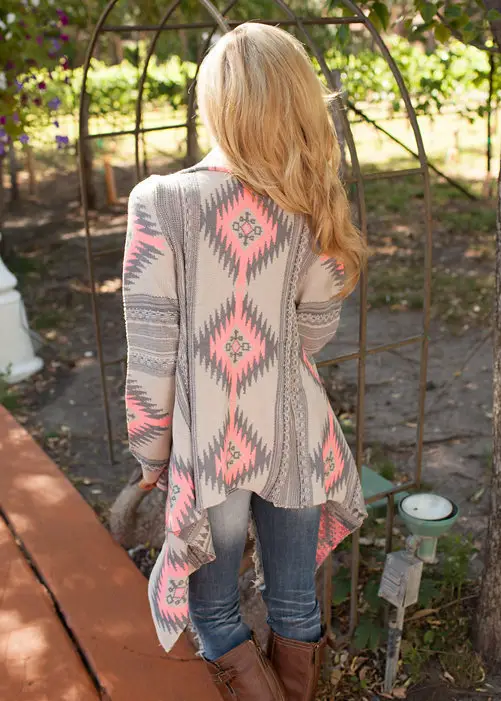 Irregular Printed Knitted Cardigan for Women — feature 4