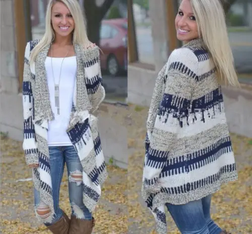 Irregular Printed Knitted Cardigan for Women — feature 7