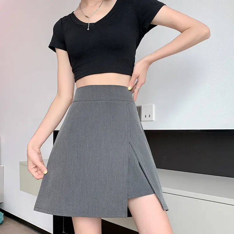 Black Slim Irregular A-Line Culottes Short Skirt Large - Image 2
