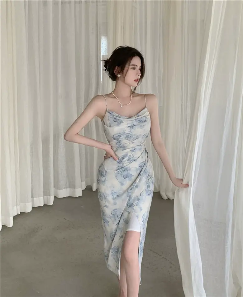 2023 Spring Printed Off-Shoulder Split Dress Women — feature 5