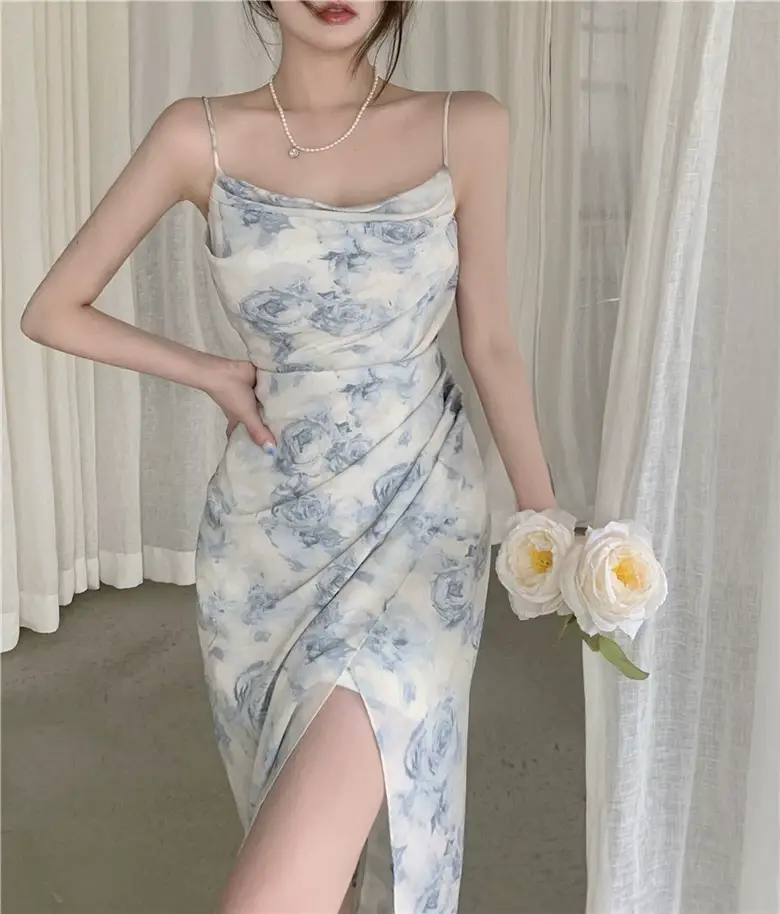 2023 Spring Printed Off-Shoulder Split Dress Women — feature 6