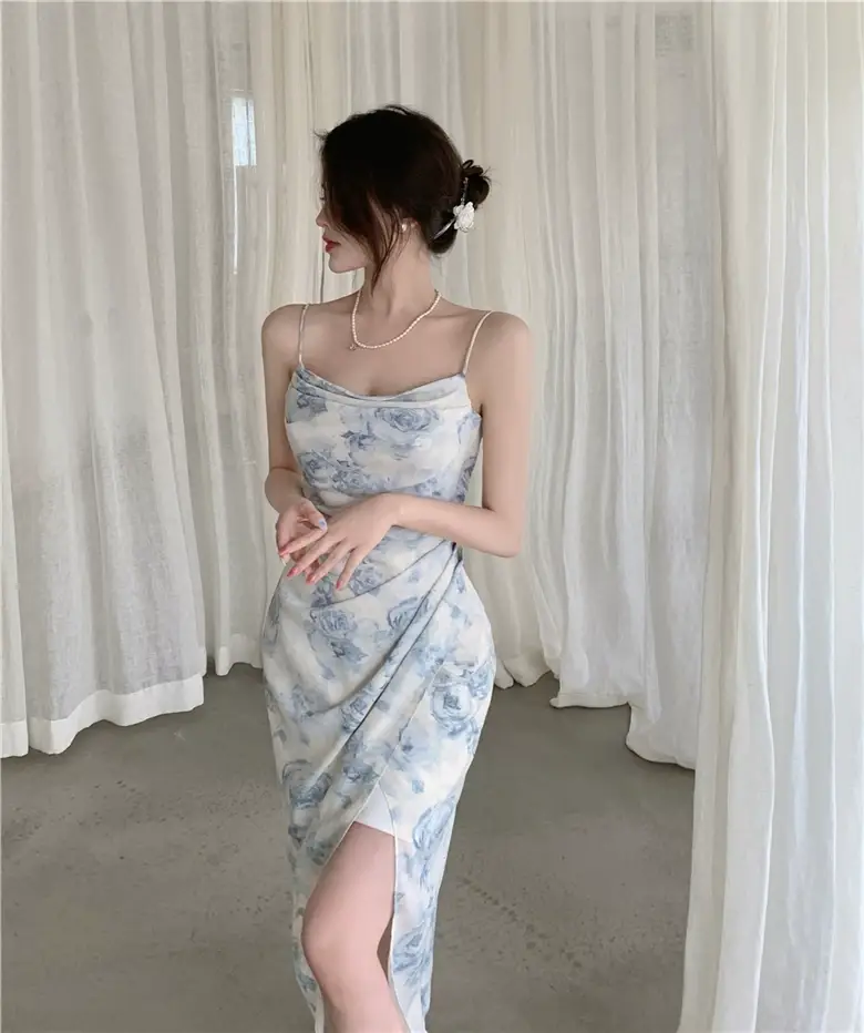 2023 Spring Printed Off-Shoulder Split Dress Women — feature 7