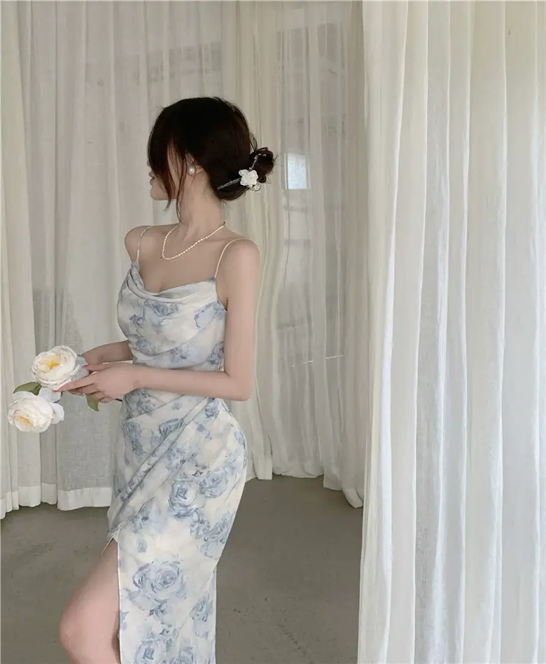 2023 Spring Printed Off-Shoulder Split Dress Women — feature 8