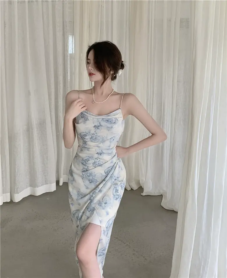 2023 Spring Printed Off-Shoulder Split Dress Women — feature 9