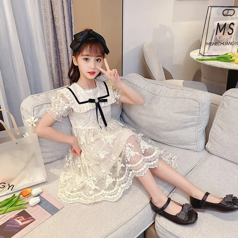 White Lace Princess Dress for Girls Summer - Image 3