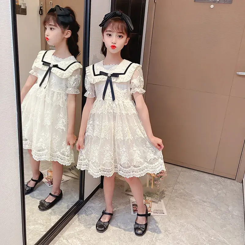 White Lace Princess Dress for Girls Summer - Image 4