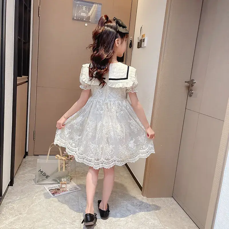 White Lace Princess Dress for Girls Summer - Image 5