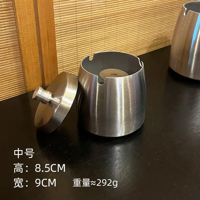 Ashtray Wholesale Stainless Steel Windproof with Cover and Anti-Fall Commercial Logo Cigarette Cup Large Ins Ornament Ashtray