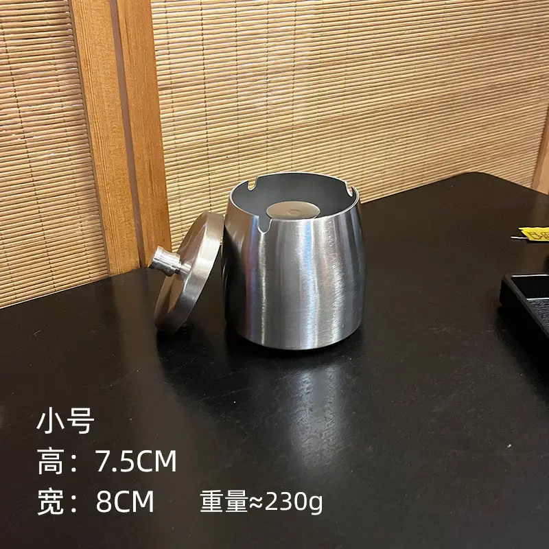 Ashtray Wholesale Stainless Steel Windproof with Cover and Anti-Fall Commercial Logo Cigarette Cup Large Ins Ornament Ashtray