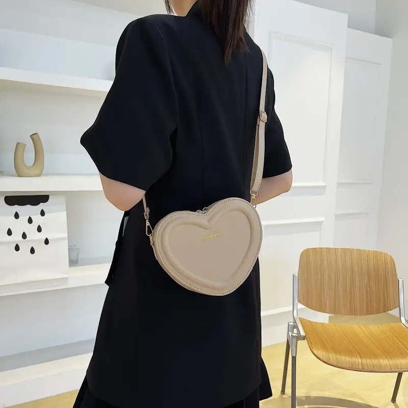 Heart Shaped Beige Crossbody Bag for Women - Image 7