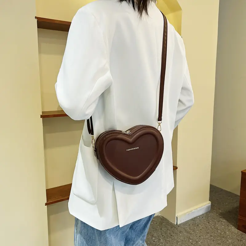 Heart Shaped Beige Crossbody Bag for Women - Image 9