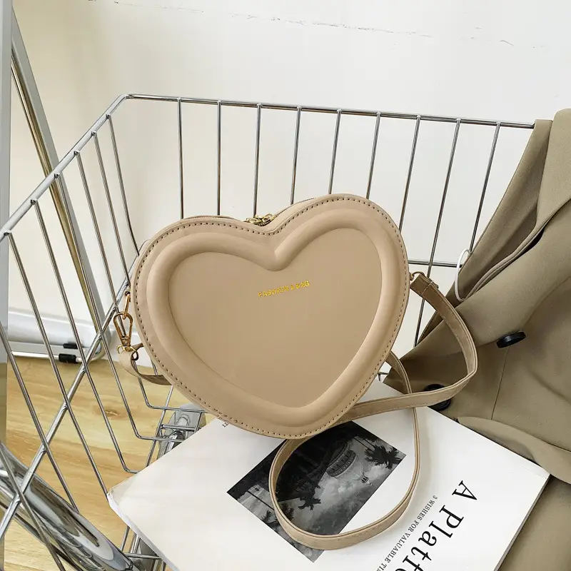 Heart Shaped Beige Crossbody Bag for Women - Image 2