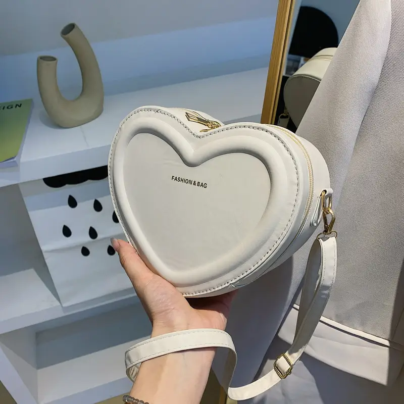 Heart Shaped Beige Crossbody Bag for Women - Image 5