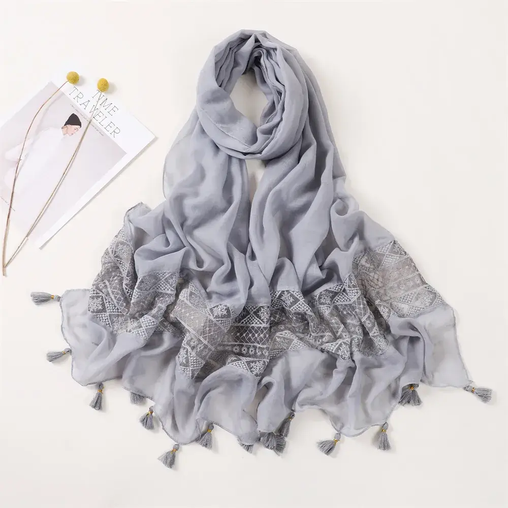 Red Lace Tassel Scarf for Women Travel Decor - Image 5