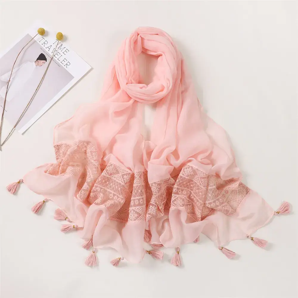 Red Lace Tassel Scarf for Women Travel Decor - Image 8