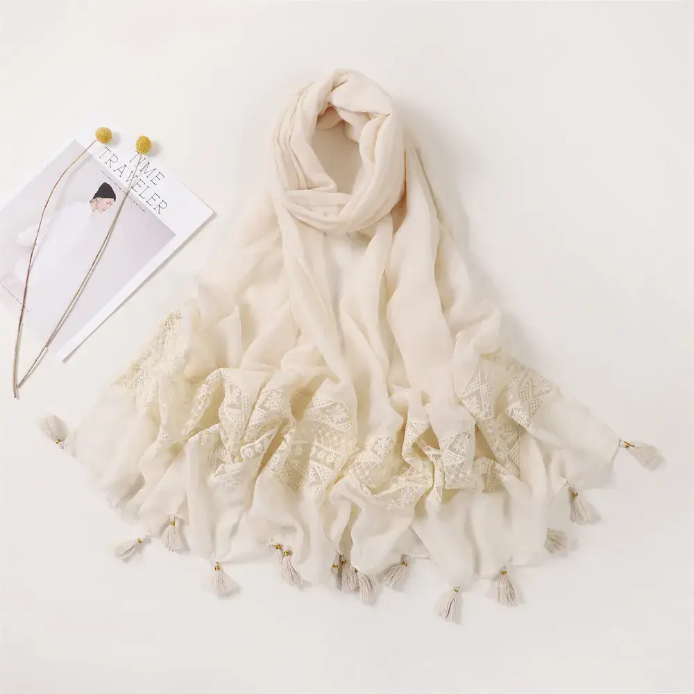 Red Lace Tassel Scarf for Women Travel Decor - Image 10