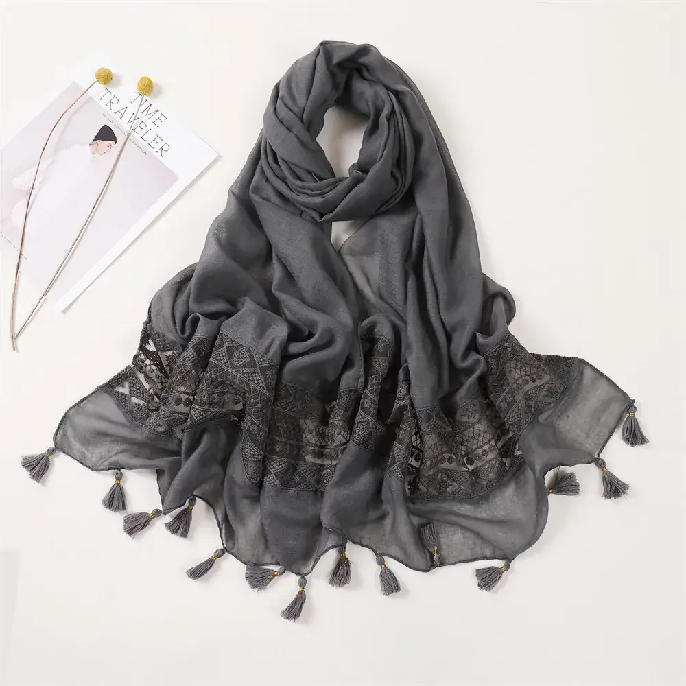 Red Lace Tassel Scarf for Women Travel Decor - Image 4
