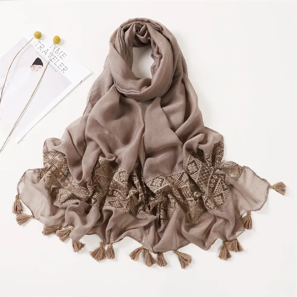 Red Lace Tassel Scarf for Women Travel Decor - Image 6
