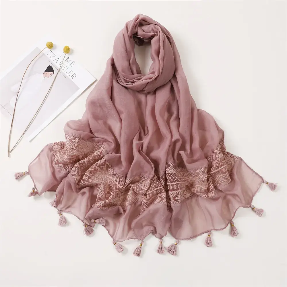 Red Lace Tassel Scarf for Women Travel Decor - Image 7