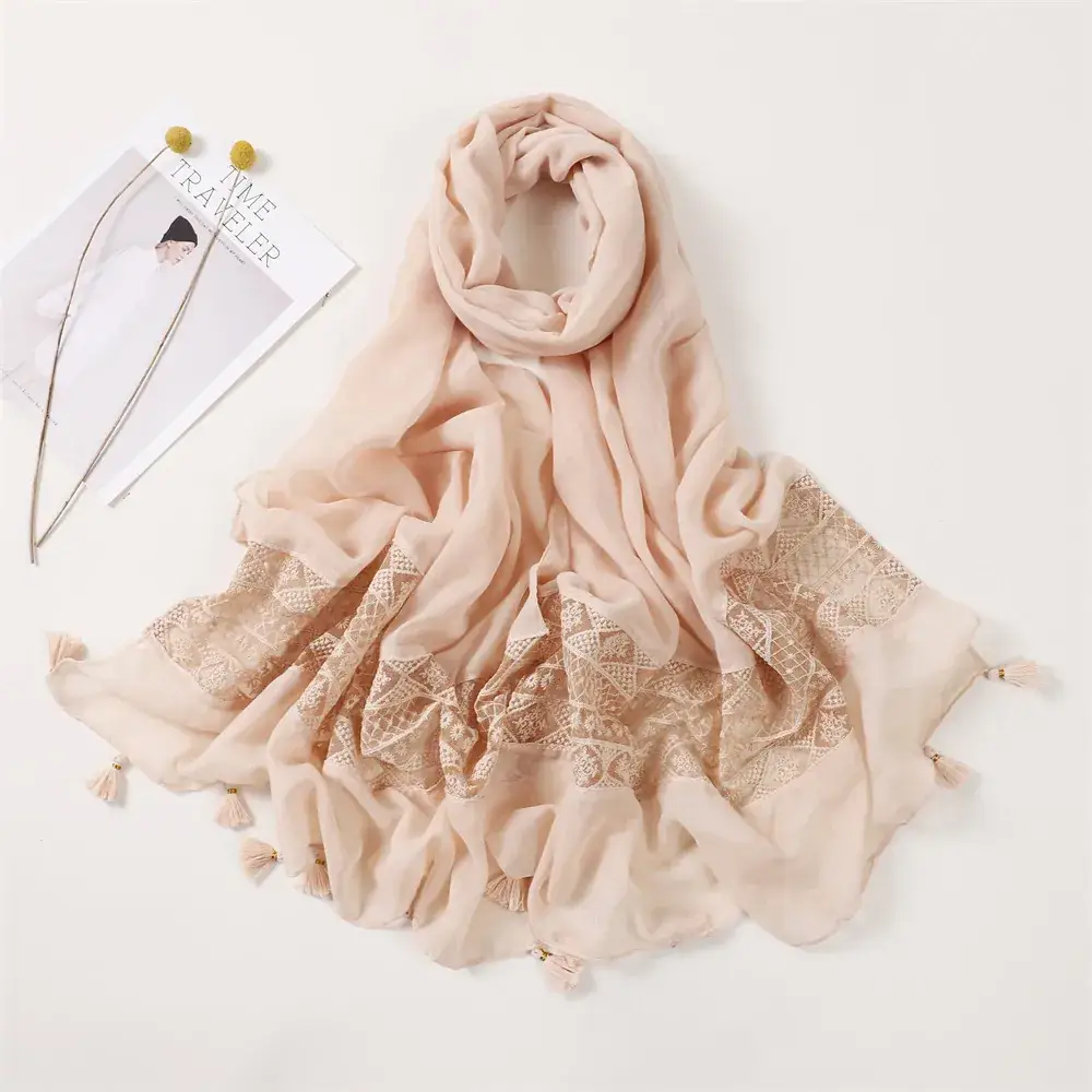 Red Lace Tassel Scarf for Women Travel Decor - Image 9