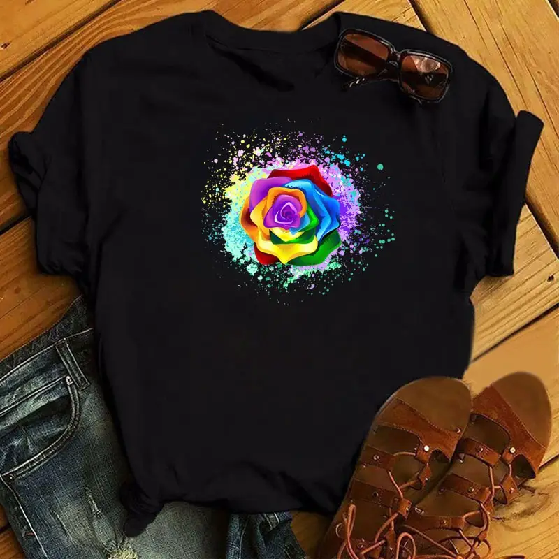 Women's Rainbow Butterfly Printed T-Shirt White 90s - Image 5
