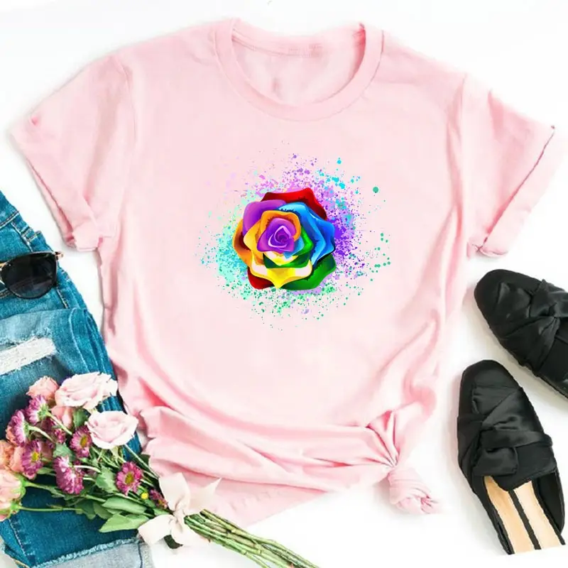 Women's Rainbow Butterfly Printed T-Shirt White 90s - Image 26