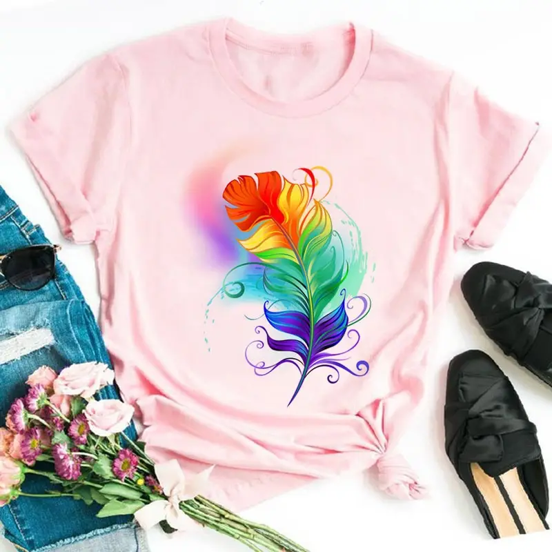 Women's Rainbow Butterfly Printed T-Shirt White 90s - Image 27
