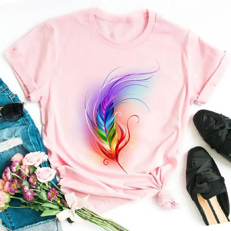 Women's Rainbow Butterfly Printed T-Shirt White 90s - Image 29