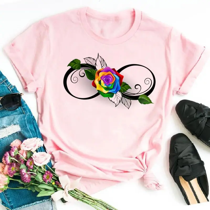 Women's Rainbow Butterfly Printed T-Shirt White 90s - Image 31