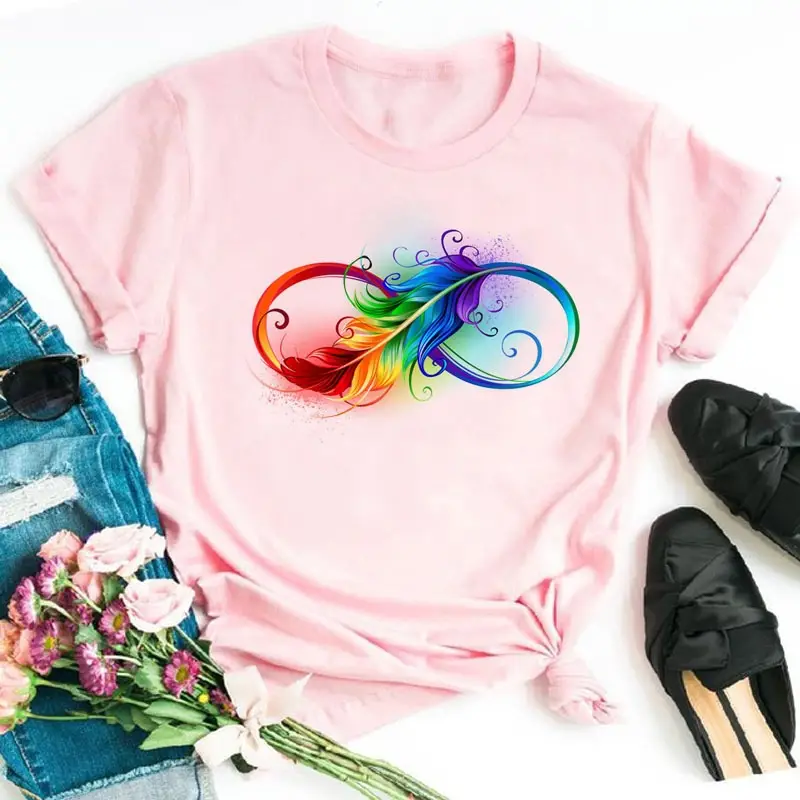 Women's Rainbow Butterfly Printed T-Shirt White 90s - Image 32