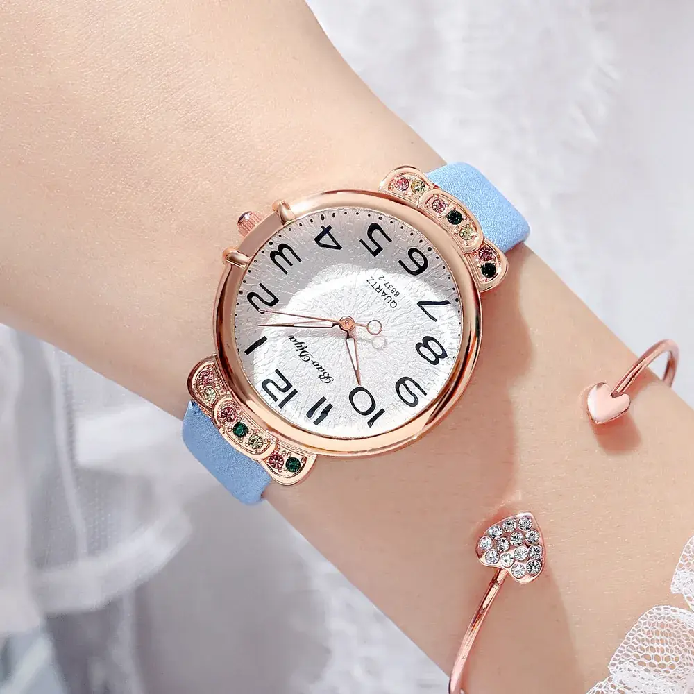 Women's Bow Dial Quartz Watch Rose Gold Black Strap - Image 11