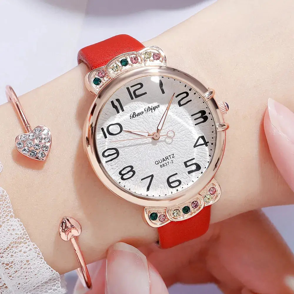 Women's Bow Dial Quartz Watch Rose Gold Black Strap - Image 12
