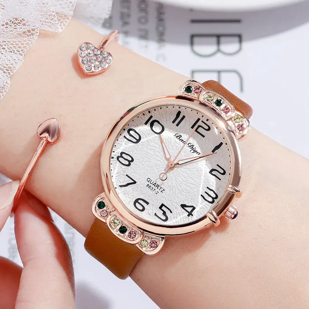 Women's Bow Dial Quartz Watch Rose Gold Black Strap - Image 13