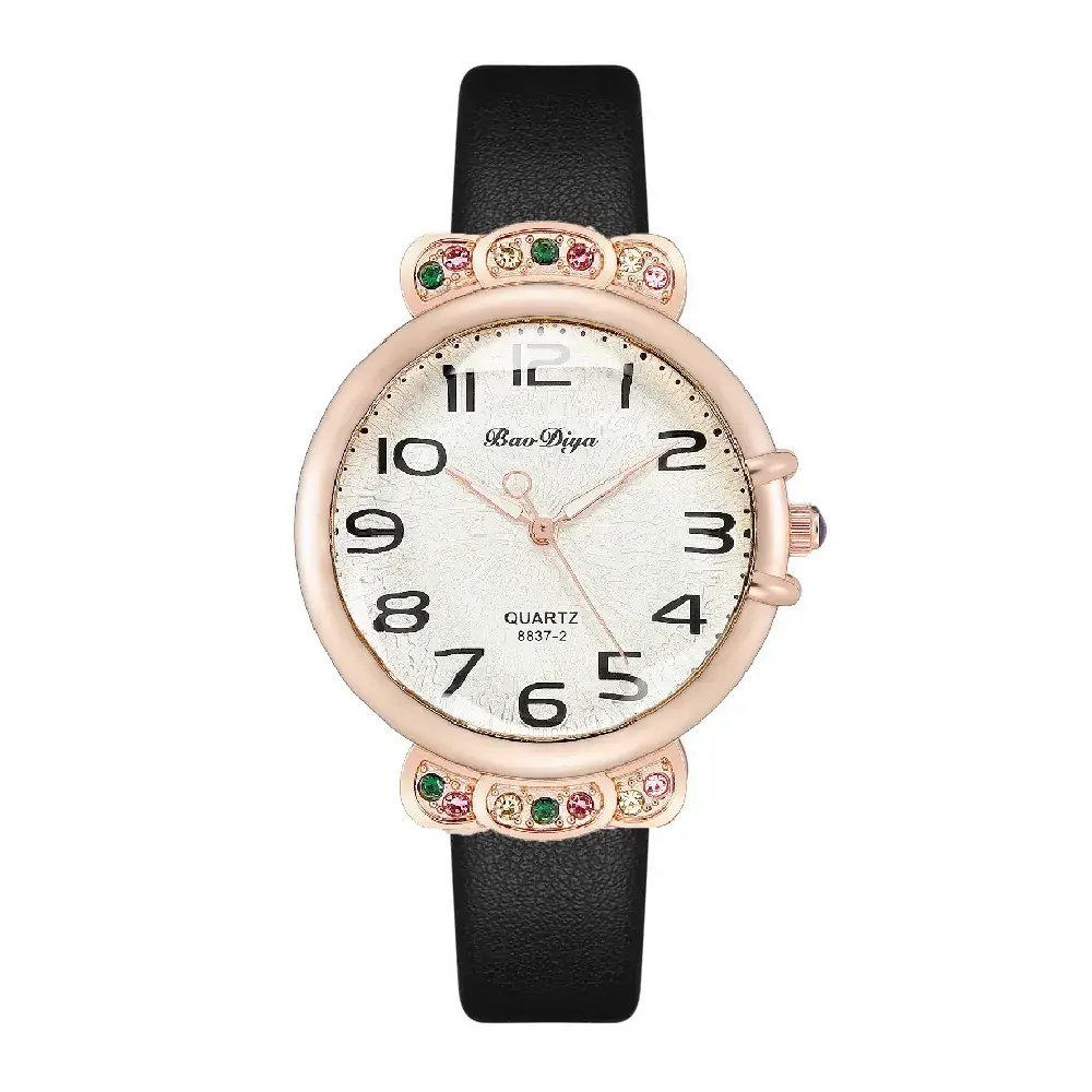 Women's Bow Dial Quartz Watch Rose Gold Black Strap - Image 5