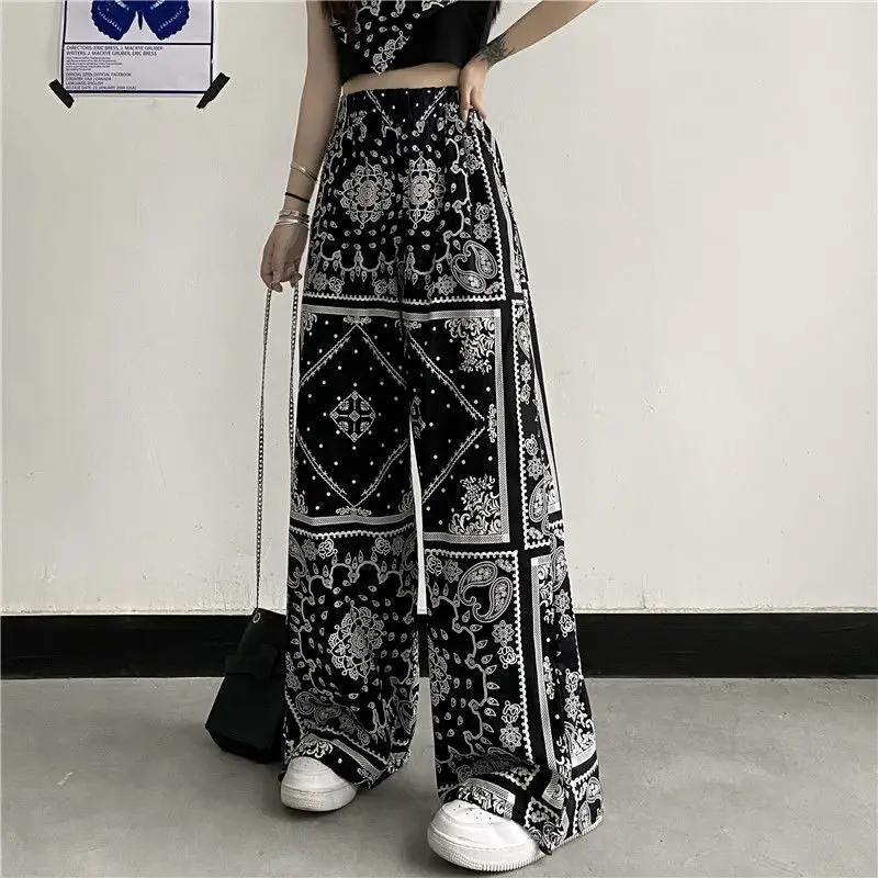 Women's Black White Floral Wide Leg Pants Summer 2022 - Image 5