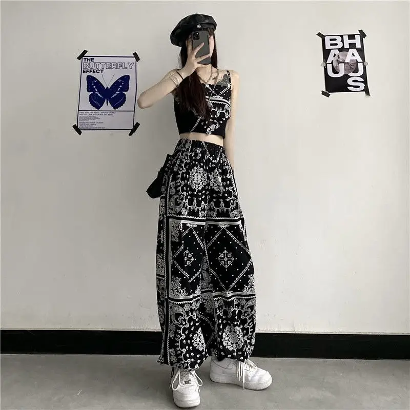Women's Black White Floral Wide Leg Pants Summer 2022 — feature 5