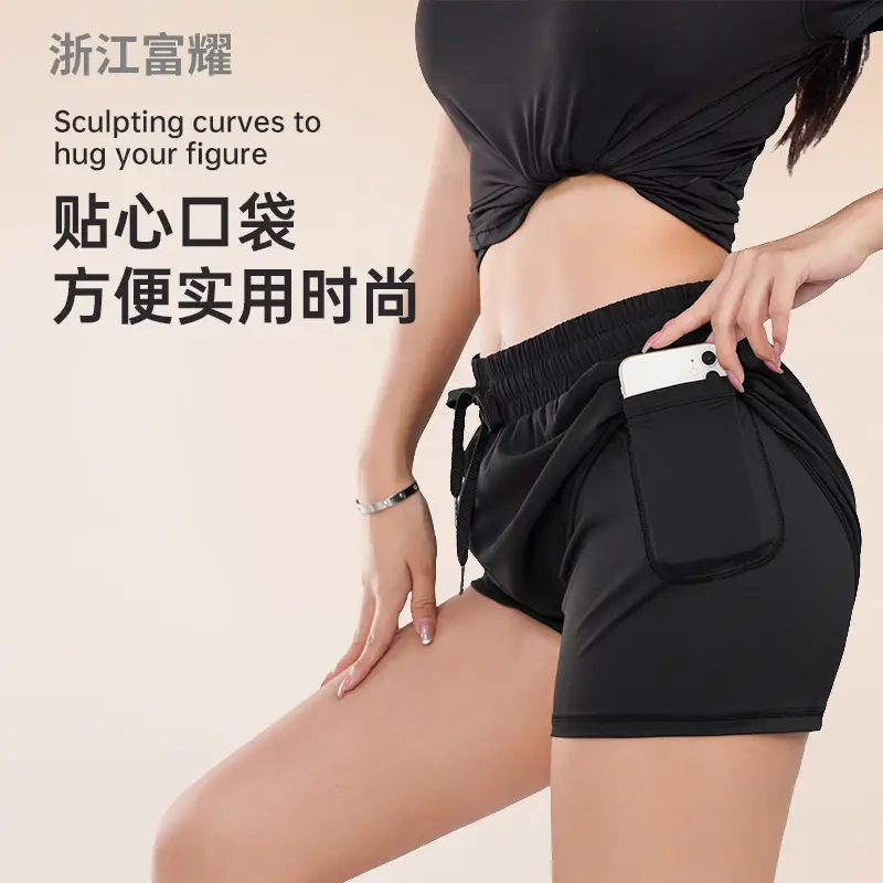 Black Yoga Shorts Women High Waist Loose Fit Quick Dry - Image 20