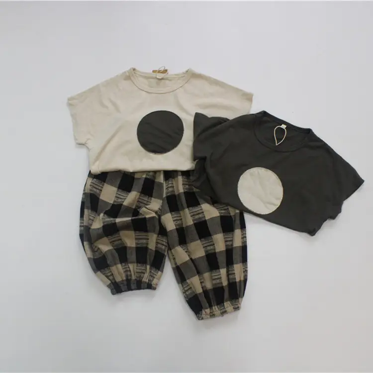 Kids T-Shirt Beige Black Circle Round Neck Short Sleeve — feature 5