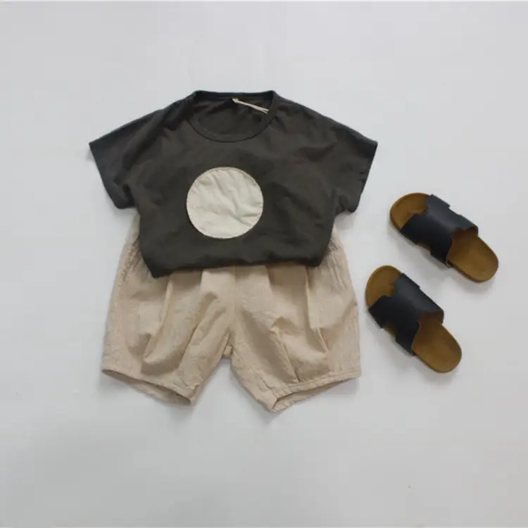Kids T-Shirt Beige Black Circle Round Neck Short Sleeve — feature 6