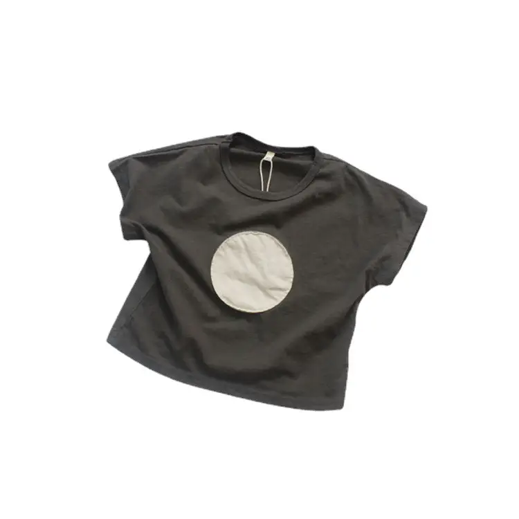 Kids T-Shirt Beige Black Circle Round Neck Short Sleeve - Image 6