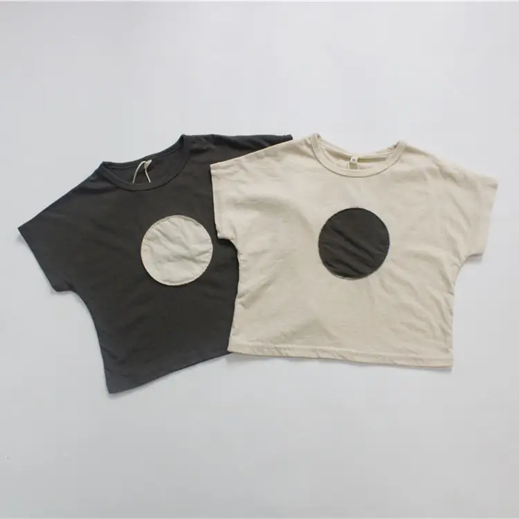 Kids T-Shirt Beige Black Circle Round Neck Short Sleeve — feature 4
