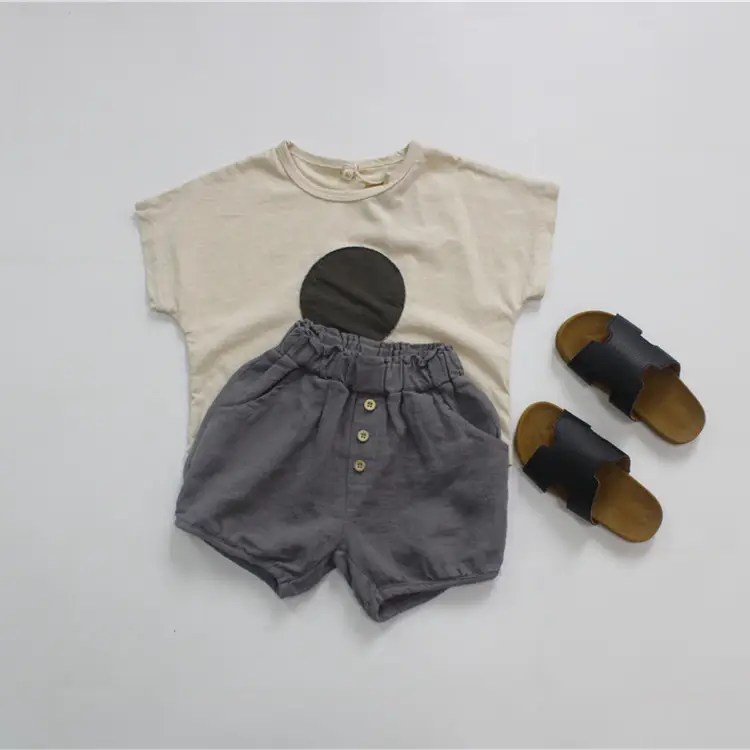 Kids T-Shirt Beige Black Circle Round Neck Short Sleeve — feature 7